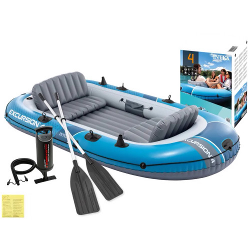 Intex 66324 Փչովի նավակ «Excursion 4» 315x165x43 սմ, ալյումինե թիեր 137 սմ, պոմպ, մինչև 500 կգ