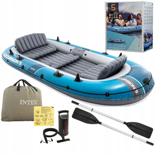 Intex 66324 Փչովի նավակ «Excursion 5»  366х168х43 սմ, ալյումինե թիեր 137 սմ, պոմպ, մինչև 600 կգ